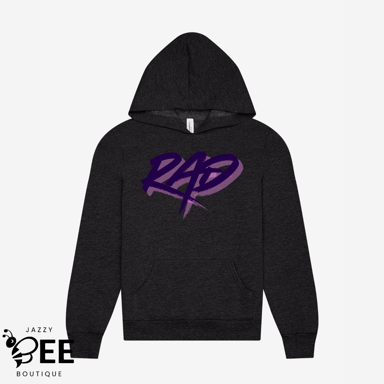 Dark Gray  hoodie with purple logo on a white background, featuring 'Jazzy Bee Boutique' branding.